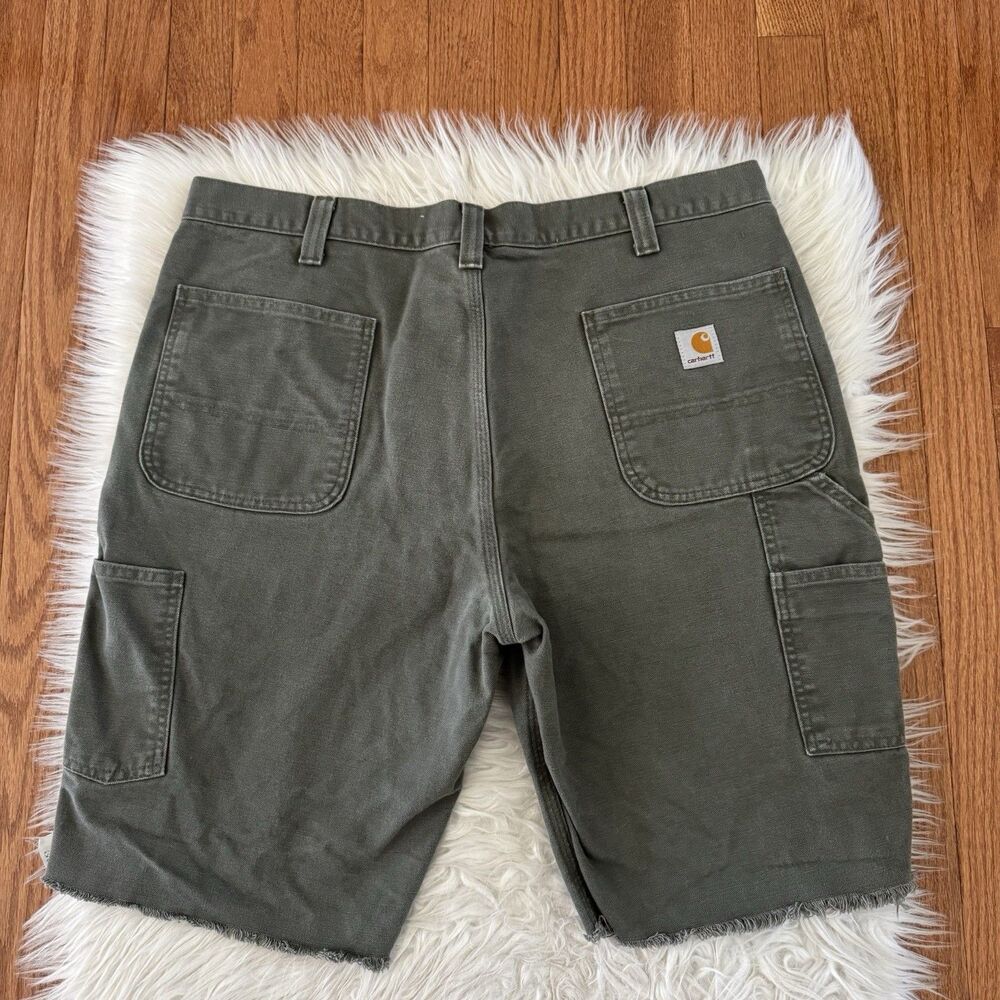 Carhartt Carpenter Shorts Men’s 38 Relaxed Fit Olive Green Cut Off Raw Hem Cargo